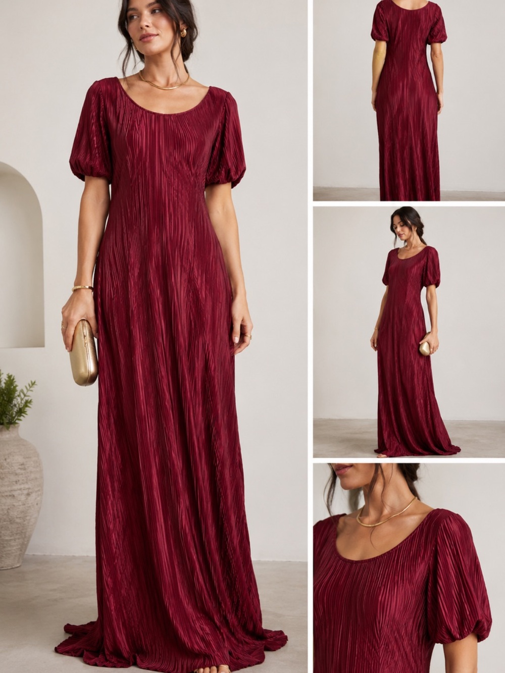 Taylor Jay Burgundy Pleated Maxi Dress NWT Made in USA Size Large Elegant